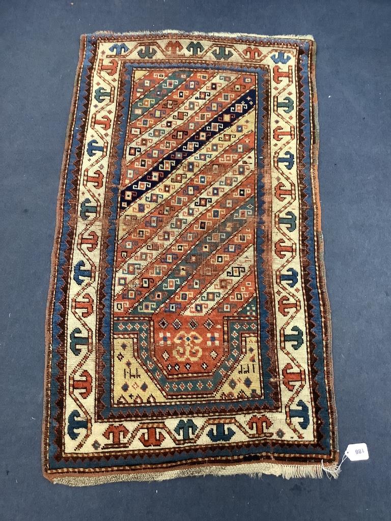 An antique Caucasian woven prayer mat, 130 x 74cm